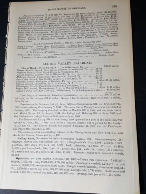 1886 train report LEHIGH VALLEY RAILROAD Audenreid Tomhicken Bear Creek PA