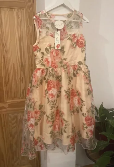 Abito nuovo con etichette Lindy Bop taglia 14 ""Fiori"" crema anni '50 stile ballo vintage