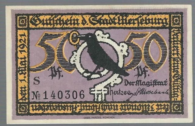 Notgeld - Merseburg - Stadt Merseburg - 50 Pfennig - 1921 - Bst. s - "Rathaus"