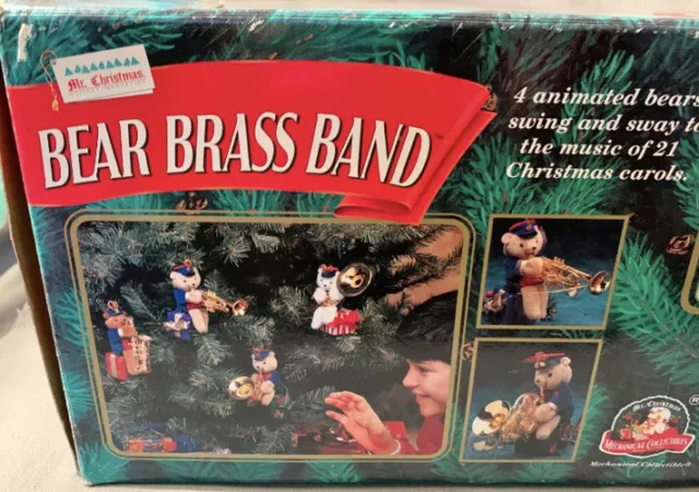 Vtg 1995 Mr. Christmas Carols 21 BEAR BRASS BAND Animated Musical Box TESTED