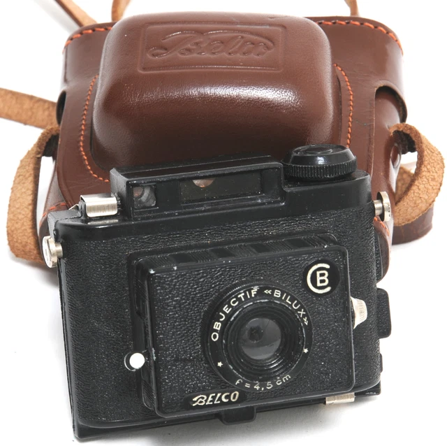 IDAM Belco cast metal camera for 127 film w. Bilux 4.5cm lens and matching case