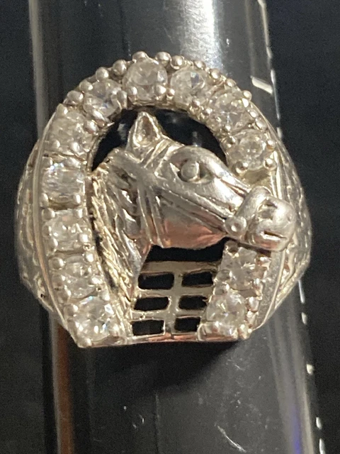 MENS STERLING SILVER Signet Ring Horseshoe With Horse Head And ...