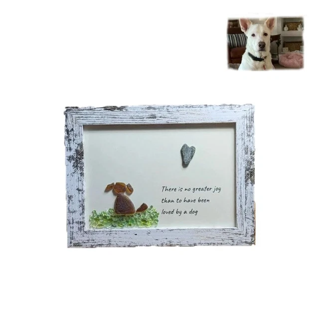 Sea Glass Art Unique Gift for Dog Lovers Sea Glass Dog & Flowers Handmade Glass