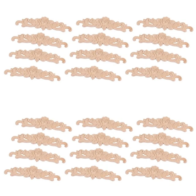 24 pezzi 20x5 cm gomma legno intagliato lungo onlay applique non verniciato D2S1