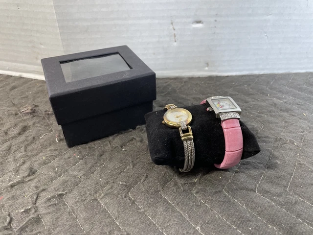 Lot 2 Disney Mickey Mouse Gold Colored & Minnie Mouse Ewatch Factory Watch Pink