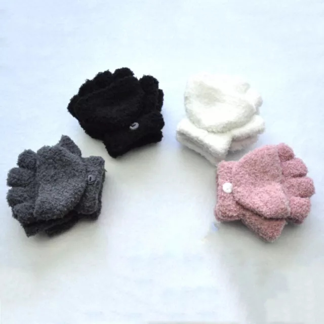 Half Finger Children Gloves Girl Furry Kids Mitten Stretchy Knitted Winter Warm