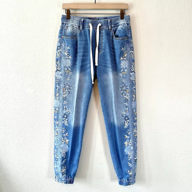 DRIFTWOOD Women's S Coastal Swell Floral Embroidered Jogger Pants Blue