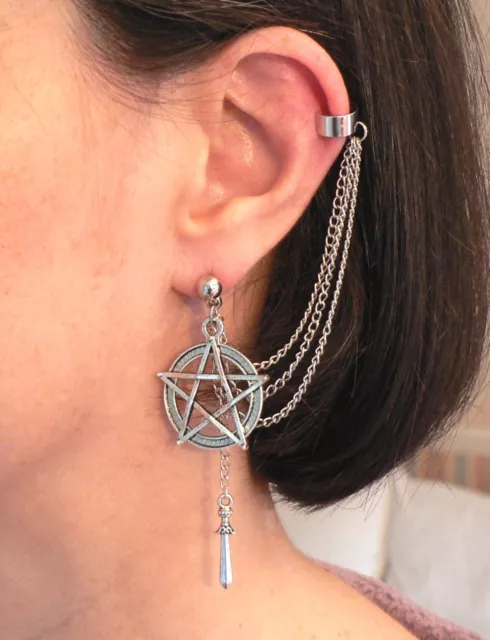 Pentacle and Atheme Ear Cuff and Stud Earring Pagan Wicca Sabat Pentagram Gift