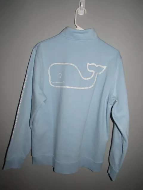 VINEYARD VINES Mens Medium Sweatshirt Light Blue Logos Cotton Poly Blend 1/4 Zip