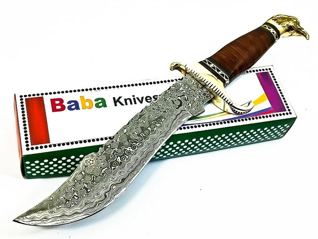 Beautiful Custom Hand Made Damascus Steel Hunting Knife Bowie Knife Leather Hand