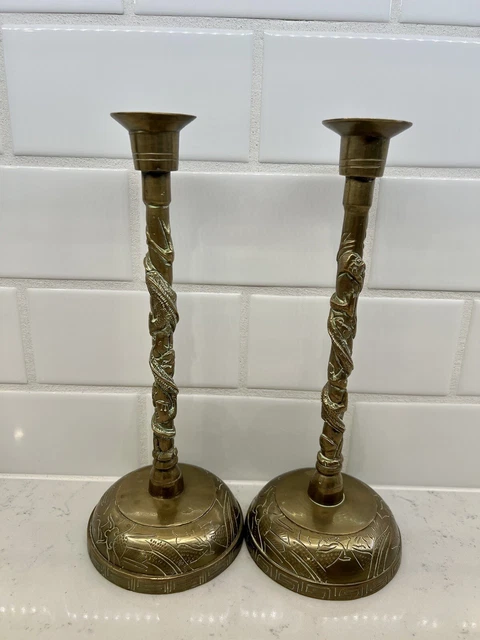 Vintage Pair of Brass Chinese Dragon Candlestick Holders Vintage Pair of Brass Chinese Dragon Candlestick Holders