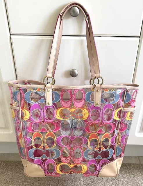 Coach, Bags, Authentic Coach Scribble Summer Beach Bag Clear Tote With  Matching Wristlet
