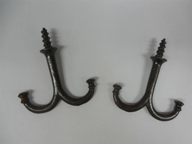 2 Old Coat Hooks Under Closet Shelf Cup Hangers Farmhouse Vintage 1880s