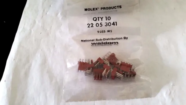 Waldom Molex 22-05-3041  4 Pos R/A Friction Lock Header .100 Pit Bags 10Pc