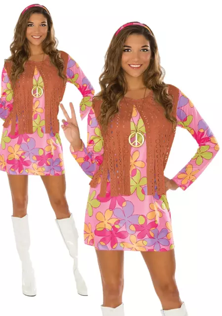 Sunshine Hippie Costume Ladies 60s 70s Hippy Fancy Dress Outfit Adults