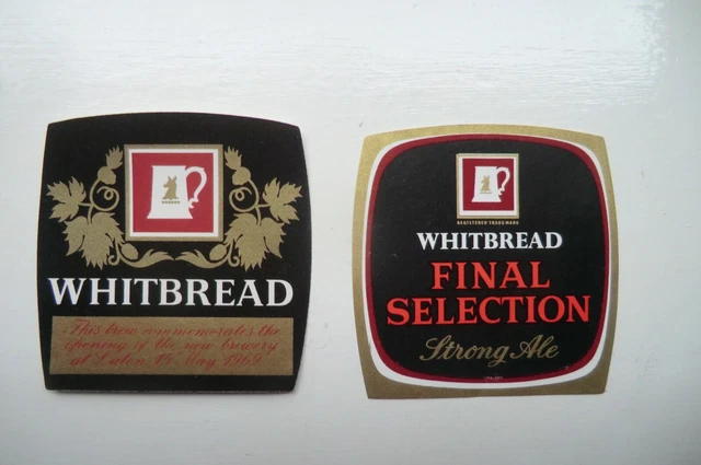 Mint Pair Whitbread Luton 1969 & Final Selection Brewery Bottle Labels