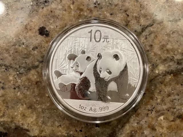2010 1oz 10 Yuan Chinese Silver Panda Coin BU in Capsule