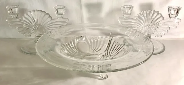 Paden City Crystal Floral Etched Maya Console Bowl Set