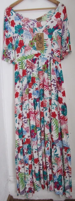 Robe Coline Bleu Turquoise Floral - Taille XL, Viscose Fluide, Col Carré, Neuve Avec étiquettes