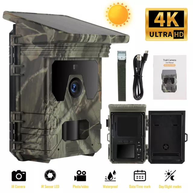 Solar Trail Camera 4K 60MP IR Night Vision WIFI Bluetooth Hunting Camera Outdoor