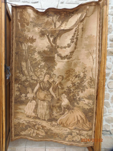 Ancienne Tapisserie Murale Italienne PTC, 100% Coton, 56x20 Pouces, Scène Champêtre