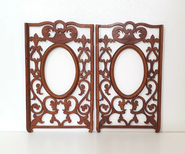 Antique pierced wood mount x 2 Salvaged appliques Picture frame Wall panel Door