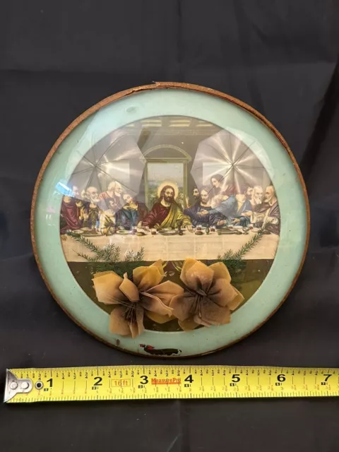 Antique Vintage Last Supper Convex Bubble Glass Frame Souvenir Carsonia Park PA