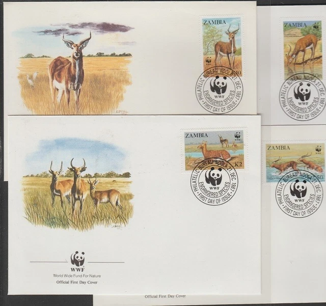 v1112 WWF 1987/Sambia/Wasserbock  MiNr 438/41 auf 4 FDC