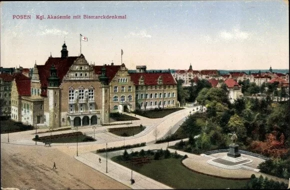 Ak Poznań Posen, Kgl. Akademie, Bismarck Denkmal - 3828005