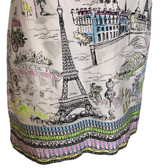 Chetta B Dress Womens 10 Paris City Print Sleeveless Shift Pleated Neckline 3