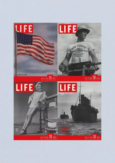 Life Magazine Lot of 4 Full Month of July 1942 6, 13, 20, 27 WWII WAR ERA