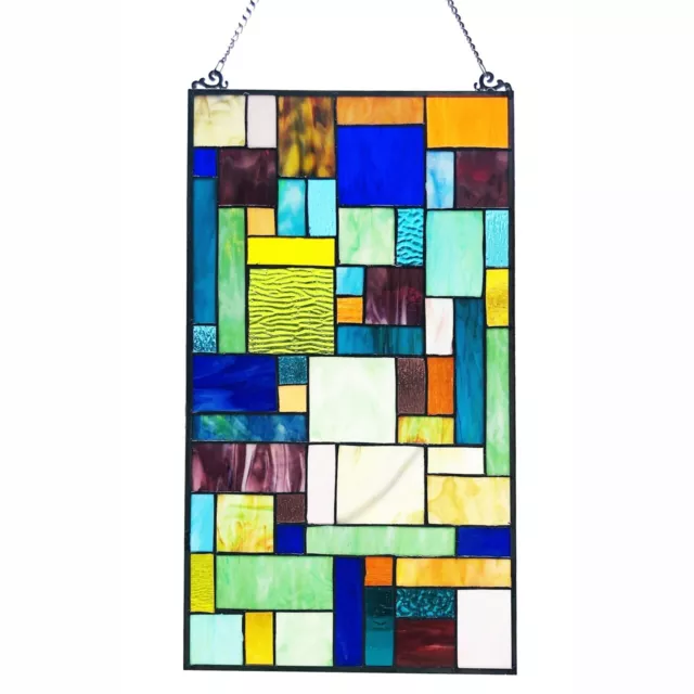 Tiffany-Style Geometric Design Stained Glass Hanging Window Panel Suncatcher