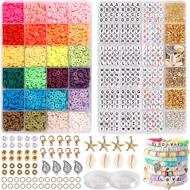 6000pcs Flat Beads, Clay Beads for Bracelets Jewelry Making with 915 Letter