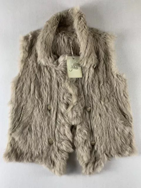 June Rabbit Fur Vest Womens Medium Gray Button Up Sleeveless Jacket