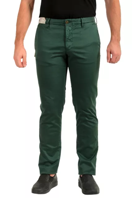 Incotex Slowear Men's Slim Fit Green Flat Front Casual Pants US 34 IT 50