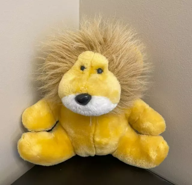 Vintage 10" Lion Stuffed Plush Tan Hairy Mane Hard Eyes & Nose 10 Inch Jungle