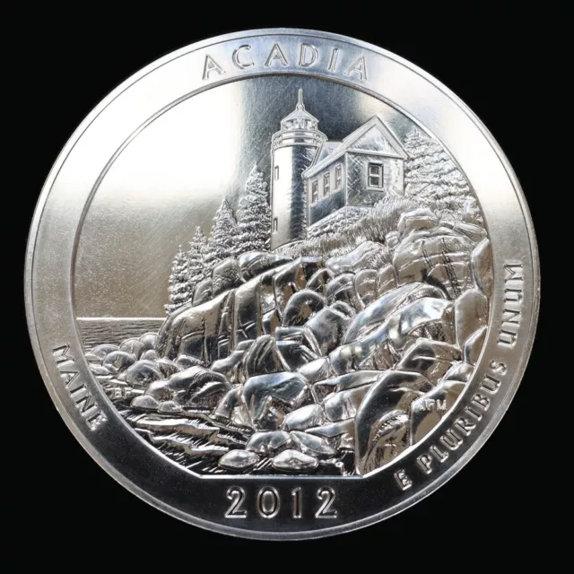 2012 - 5 oz .999 Silver ACADIA America the Beautiful Uncirculated Coin