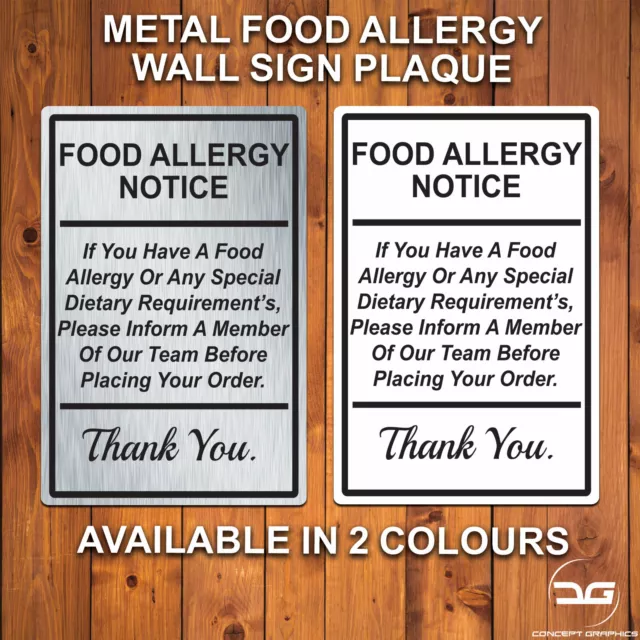 Food Allergy Safety Notice Restaurant Catering Pub Metal Law Wall Sign Plaque