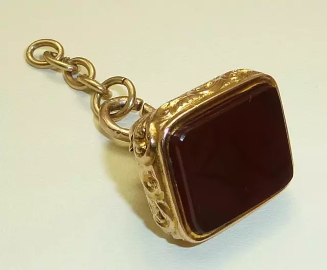 Antique 9ct 9k Heavy Yellow Gold Filigree Design Cornelian Set Fob c.1917