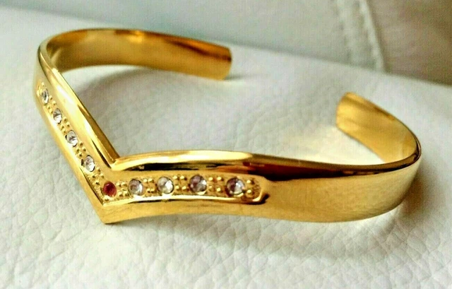 Bracelet Vintage Jacky De G En Métal Doré Avec Strass - Modèle Large (XXL), Occasion