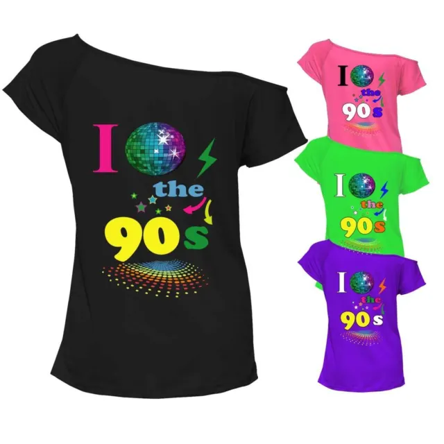 I Love The 90s Top T-shirt Pop Retro Classic 90's Music Ladies Off Shoulder Lot