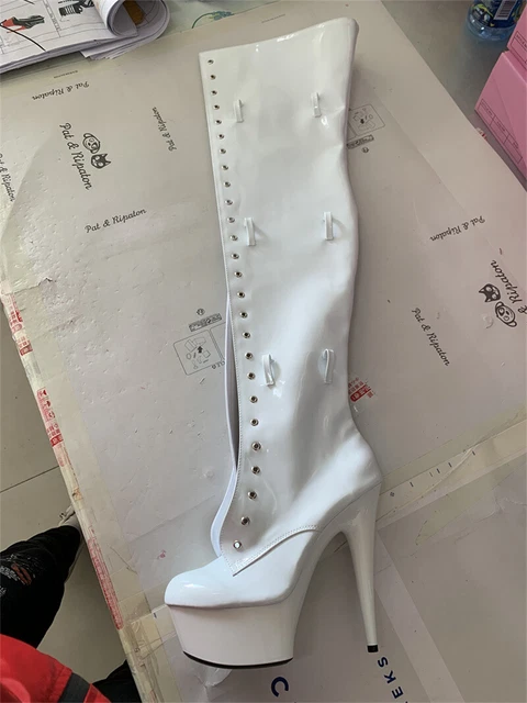 Women's High Heeled Over Knee High Boots Zipper Round Toe Buckle Belt Sexy Shoes