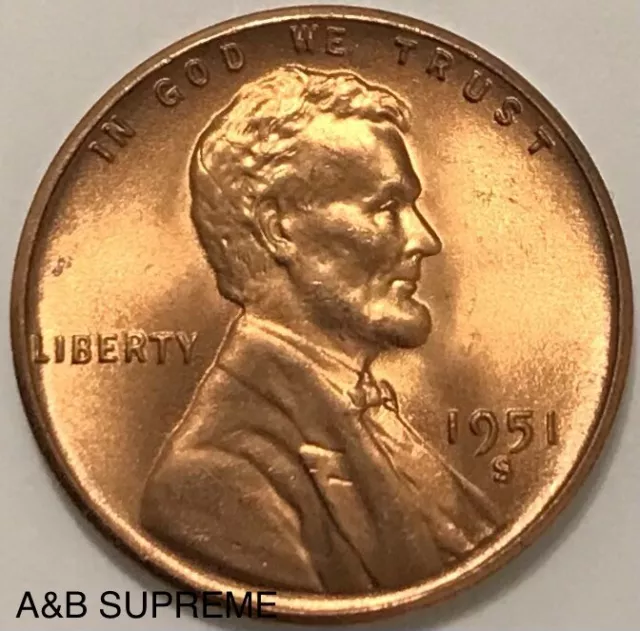 1951 S Lincoln Wheat Cent Bronze Penny Gem Bu Uncirculated