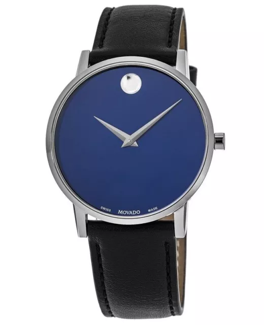 New Movado Museum Classic Blue Dial Black Leather Strap Men's Watch 0607270