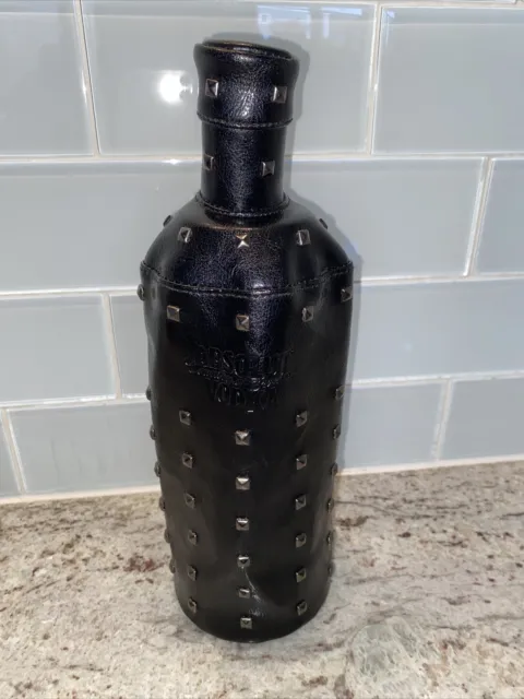 Vtg Absolute Vodka Faux Leather Stuffed Black Bottle Cover Case Rock Edition New