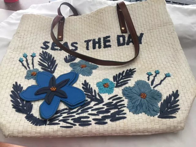 Tommy Bahama Athen straw "Seas the Day"  tote bag