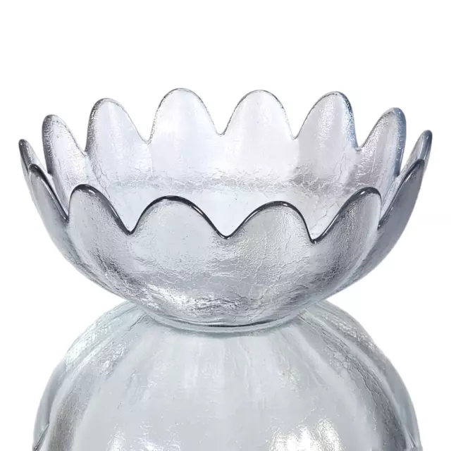 MCM Blenko Clear Art Glass 14 Petal Lotus Bowl Salad Centerpiece 10.5"D