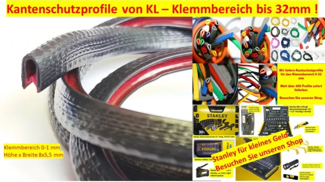 KS6-8S Kantenschutzprofil PVC schwarz 6-8 mm Kederband, Klemm Profil