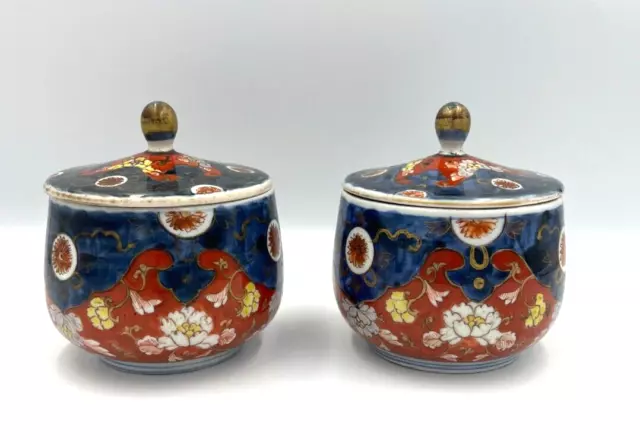 Antique Art Deco Chinese Hand Painted Pair Lidded Jars Pots