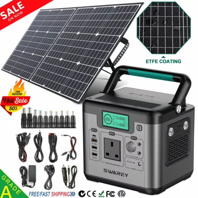 SWAREY 518Wh Portable Power Station Solar Generator W/ 100W Foldable Solar Panel